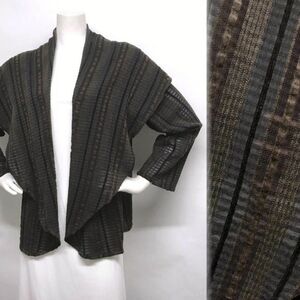 ALLIE COOSH Open Front Plaid Shawl Collar Chenille STRIPED Jacket Med Petit Or L